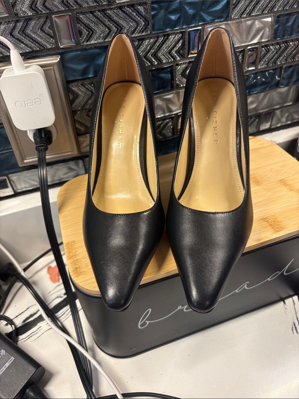 Marc Fisher Minny Black Pointed Toe Leather Pumps